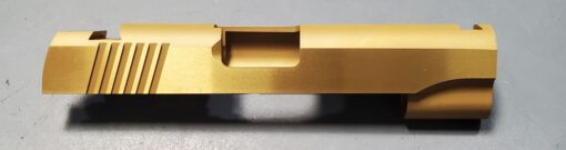 TiN 1911 COMMANDER SLIDE 9MM 4.25" STAINLESS WITH REAR SERRATIONS ONLY WITH NOVAK SIGHT CUTS